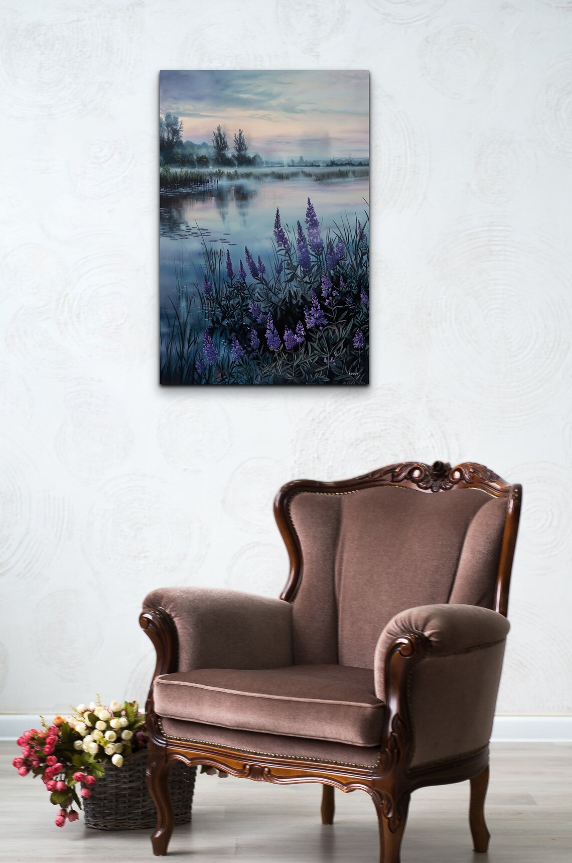 Serene Lake With Purple Thistles, Tranquil Art Print - Image 6