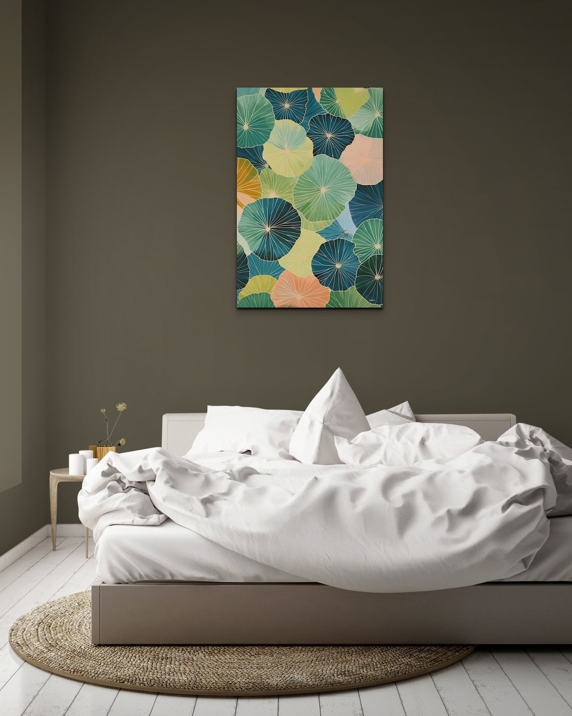 Water Lily Lotus Pads Pattern Botanical Illustration Wall Art - Image 4