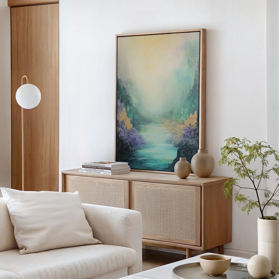 Ethereal Turquoise River Valley Misty Pastel Landscape Poster - Image 2