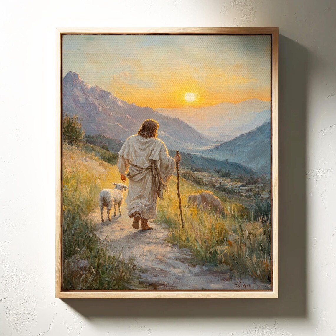 Jesus Walking With Sheep At Sunset, Christian Art Print - Image 3