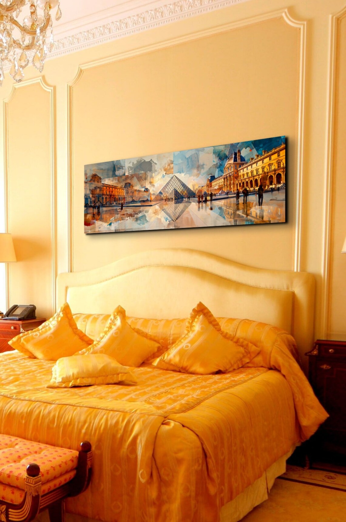 Louvre Museum Pyramid Paris Watercolor Painting Panorama Wall Art - Image 7