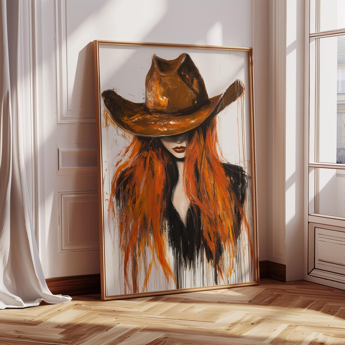 Western Cowgirl Art, Textured Hat Painting - Image 5