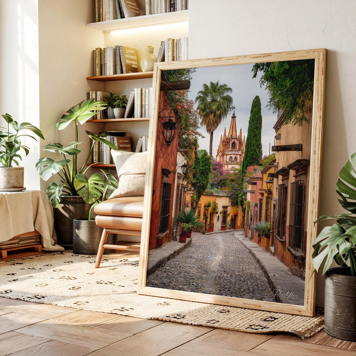 San Miguel De Allende Canvas Wall Art Colorful Colonial Street With Parroquia Church Mexican Architecture Travel Photography Print