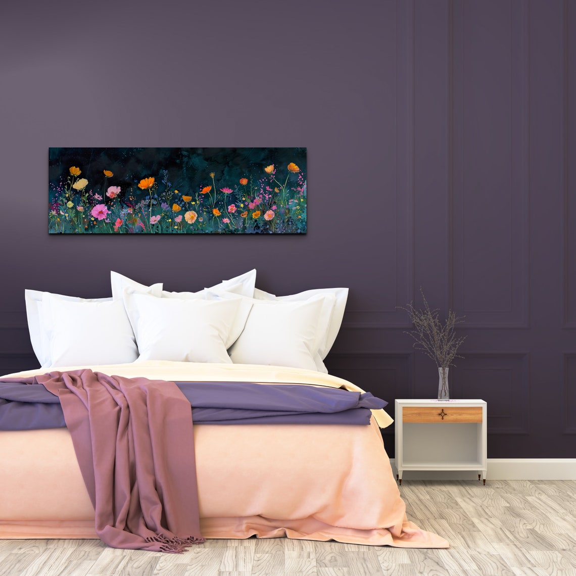 Wildflower Meadow Glowing Against Dark Night Sky Floral Poster - Image 7