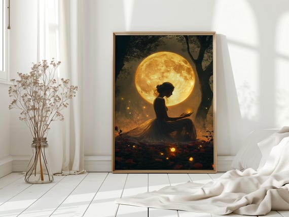 Moonlit Girl Holding Light Orb Art Print