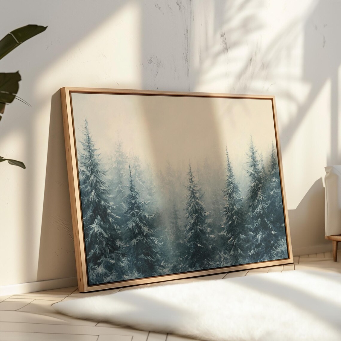 Misty Winter Pine Forest In Soft Blue Grey Tones Woodland Poster
