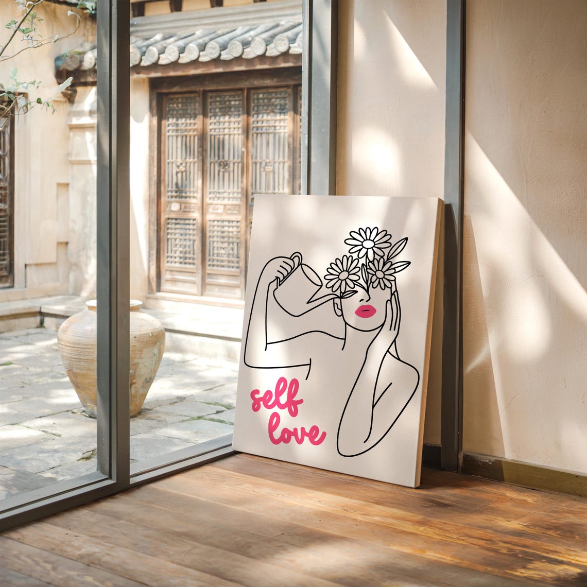Self Love Line Art Minimalist Feminine Flower Illustration