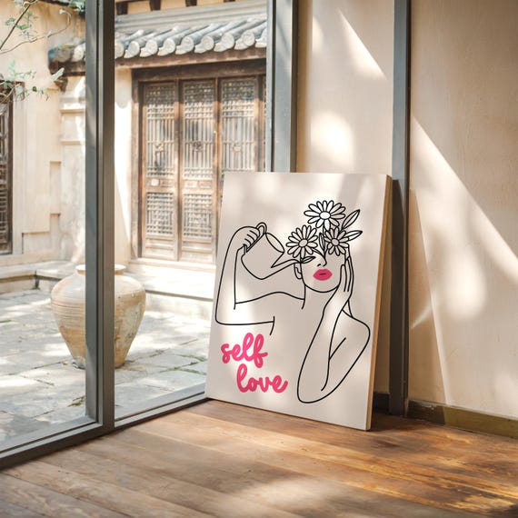 Self Love Line Art Minimalist Feminine Flower Illustration