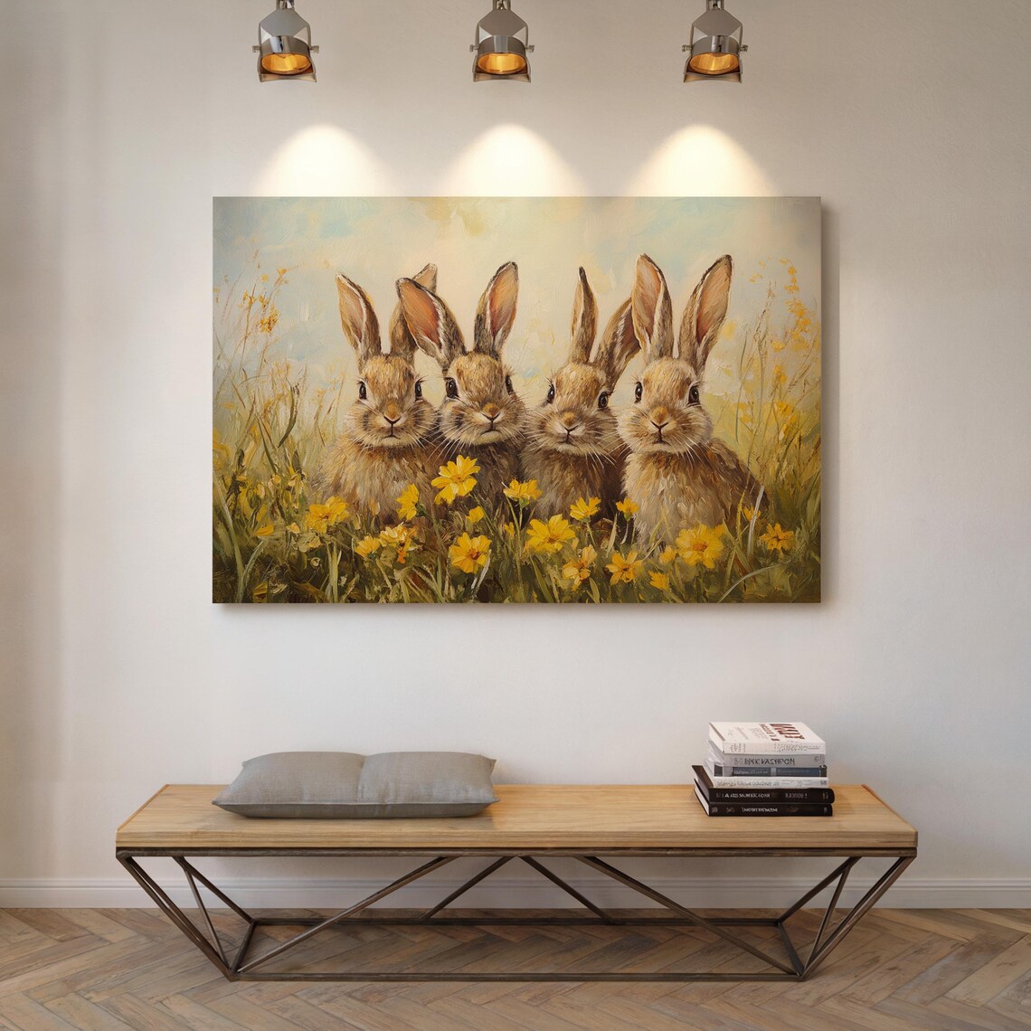 Rabbit Quartet in Wildflowers, Rustic Spring Art Print - Image 6