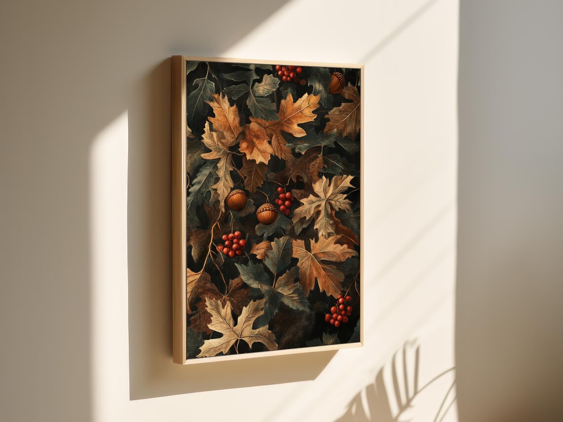Autumn Leaves and Acorns Art, Rustic Fall Print - Image 3