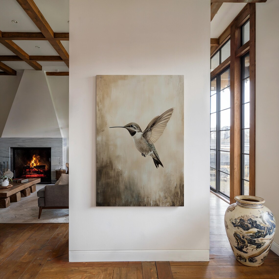 Neutral Hummingbird Art Print, Minimalist Bird Decor - Image 4