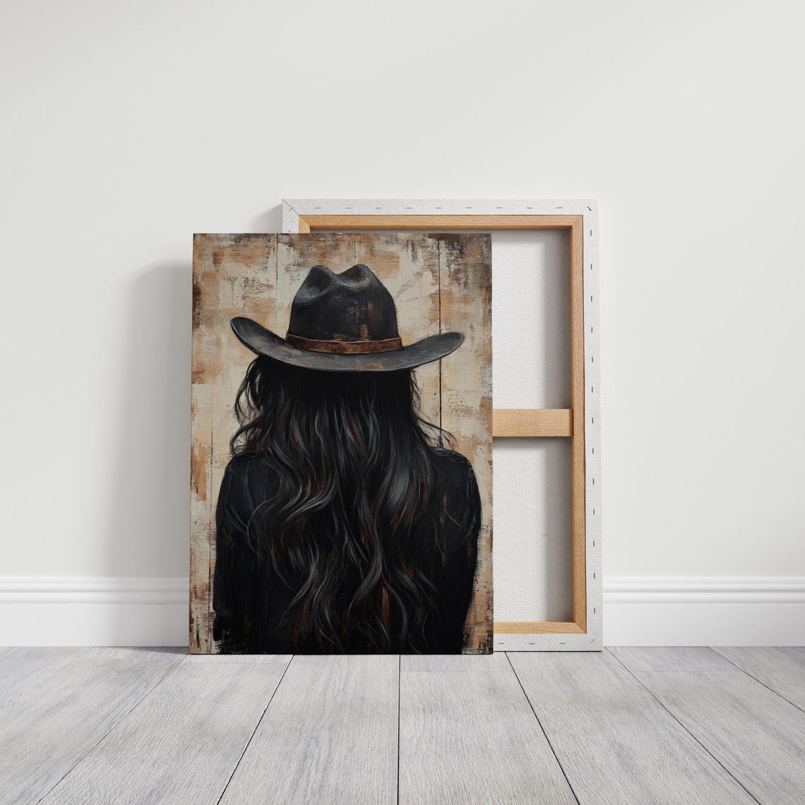 Mysterious Cowgirl Art Western Rustic Wall Decor Vintage Black Hat And Long Hair Poster - Image 3