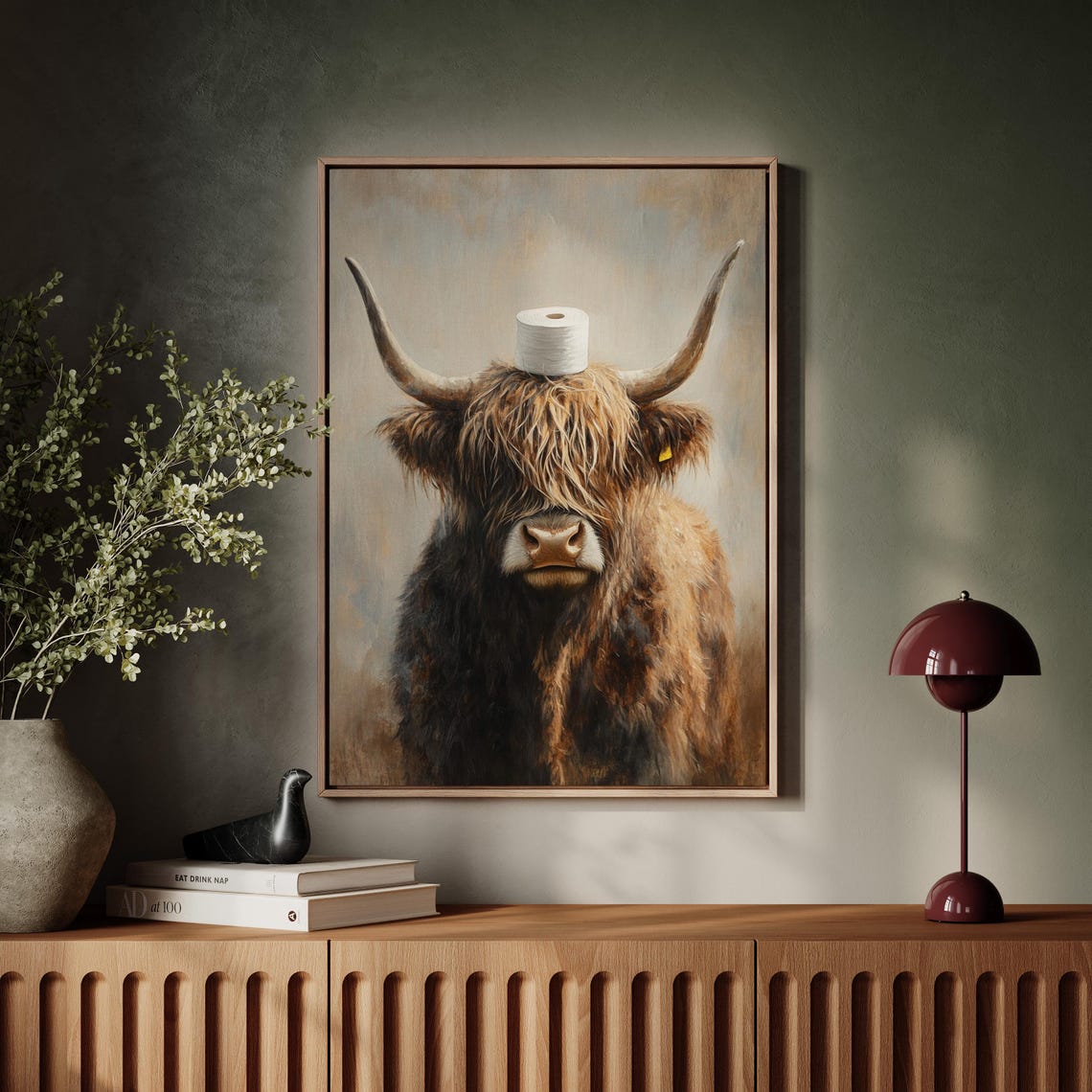 Highland Cow With Toilet Paper On Head Funny Bathroom Poster - Image 5