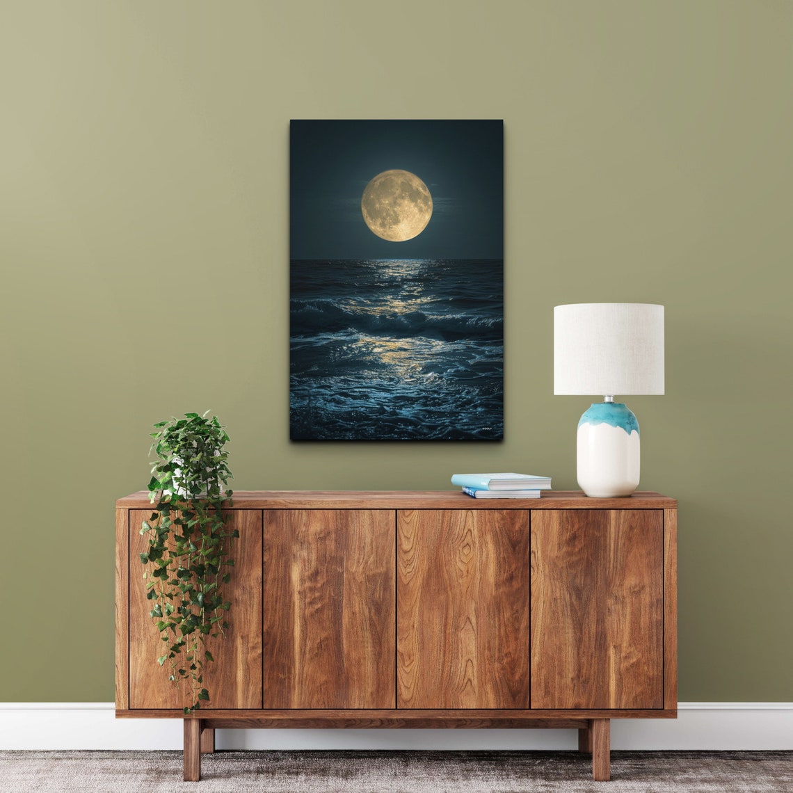 Full Moon Over Ocean Waves Night Sea Photography Panorama Wall Art - Image 6