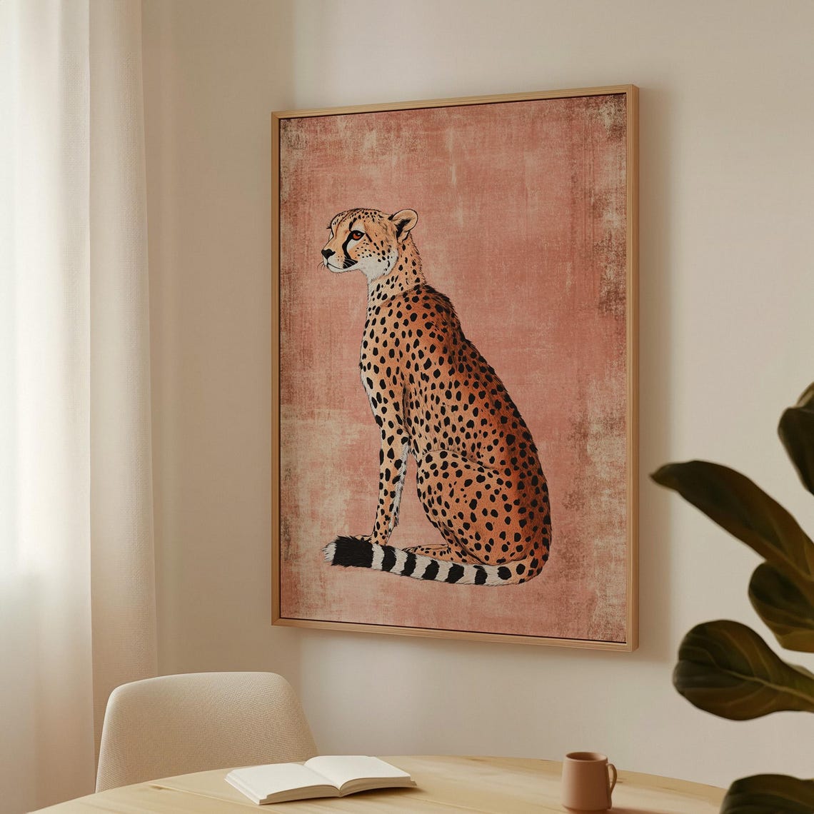 Graceful Cheetah Retro Wildlife Illustration Terracotta Poster - Image 3