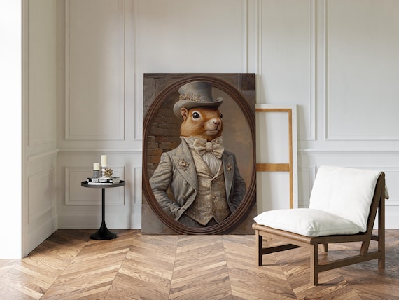 Dapper Squirrel Portrait Top Hat And Bow Tie Victorian Whimsical Animal Poster