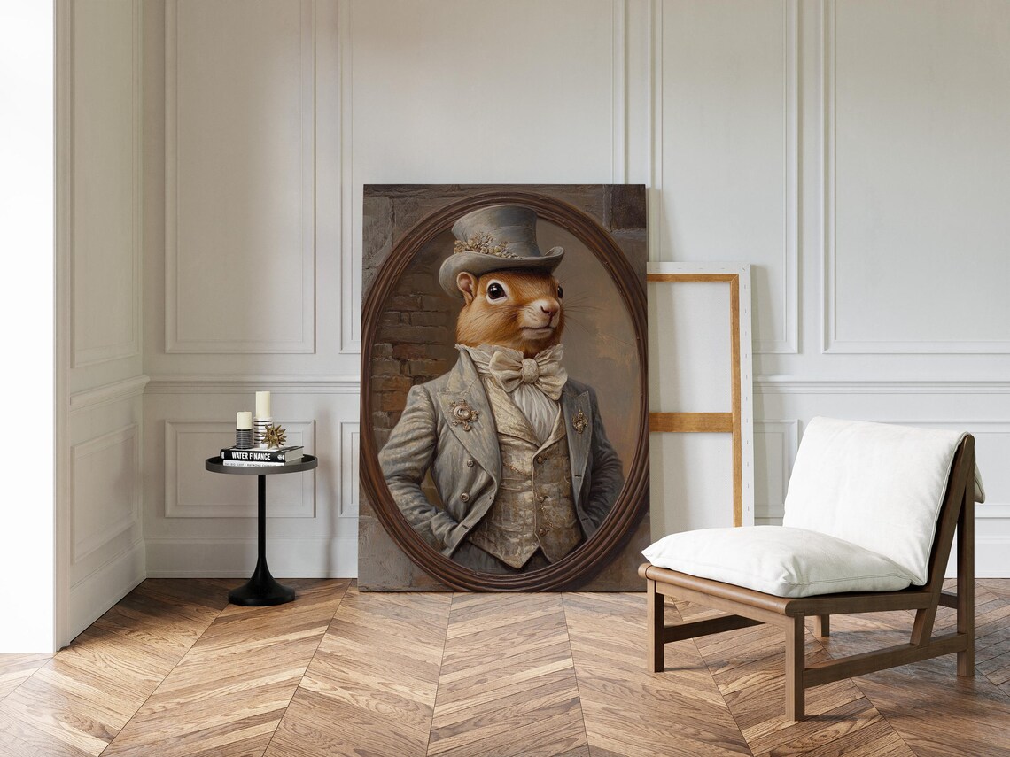 Dapper Squirrel Portrait Top Hat And Bow Tie Victorian Whimsical Animal Poster