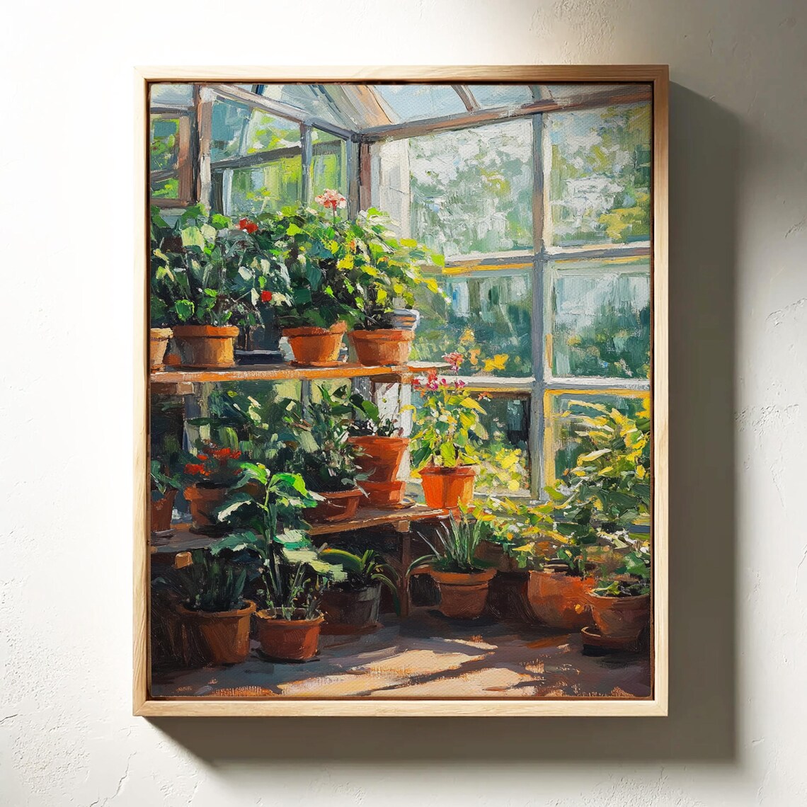 Bright Sunroom Corner With Shelves of Terracotta Potted Plants Poster - Image 6
