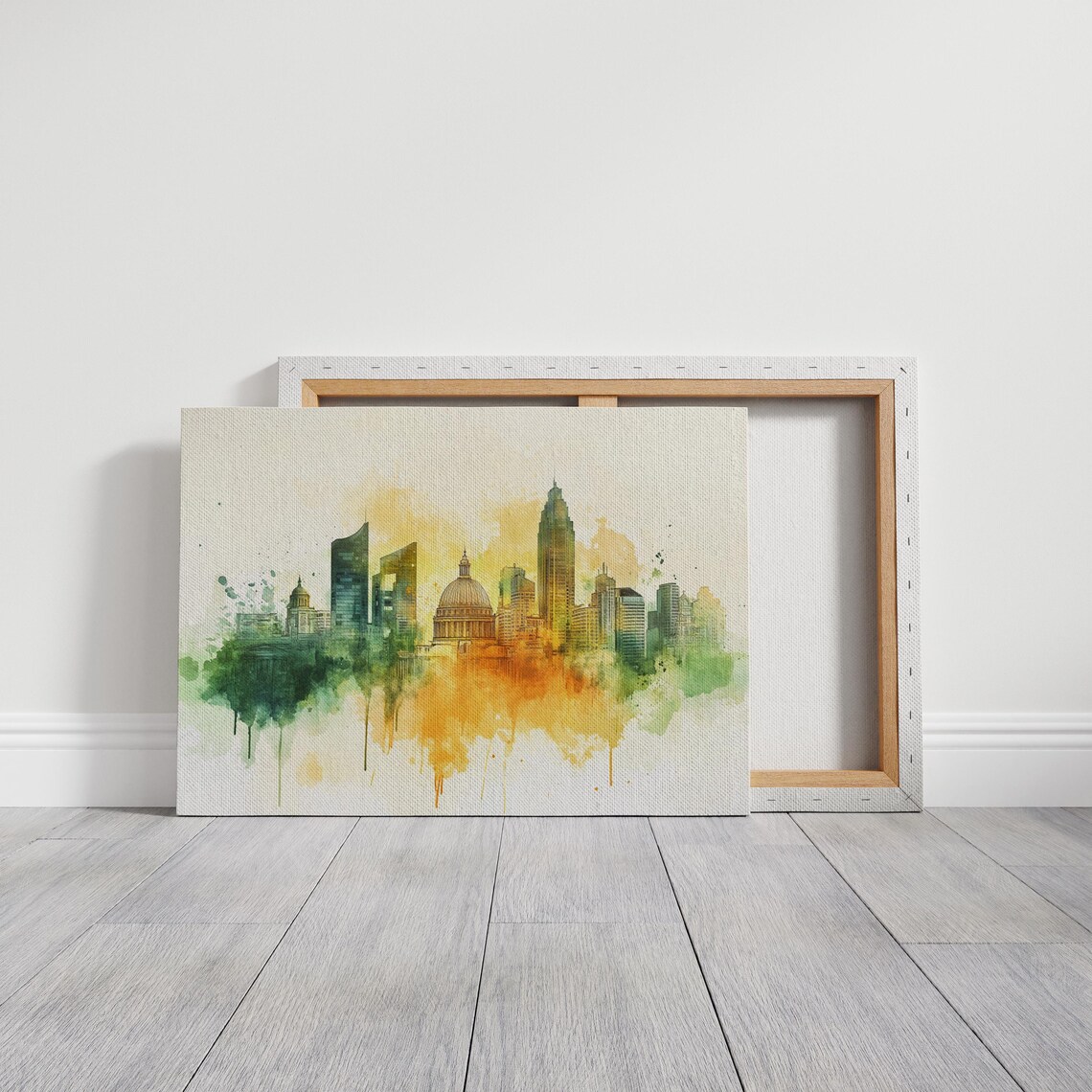London Cityscape Watercolor St Pauls Cathedral Green Gold Wash Poster - Image 2