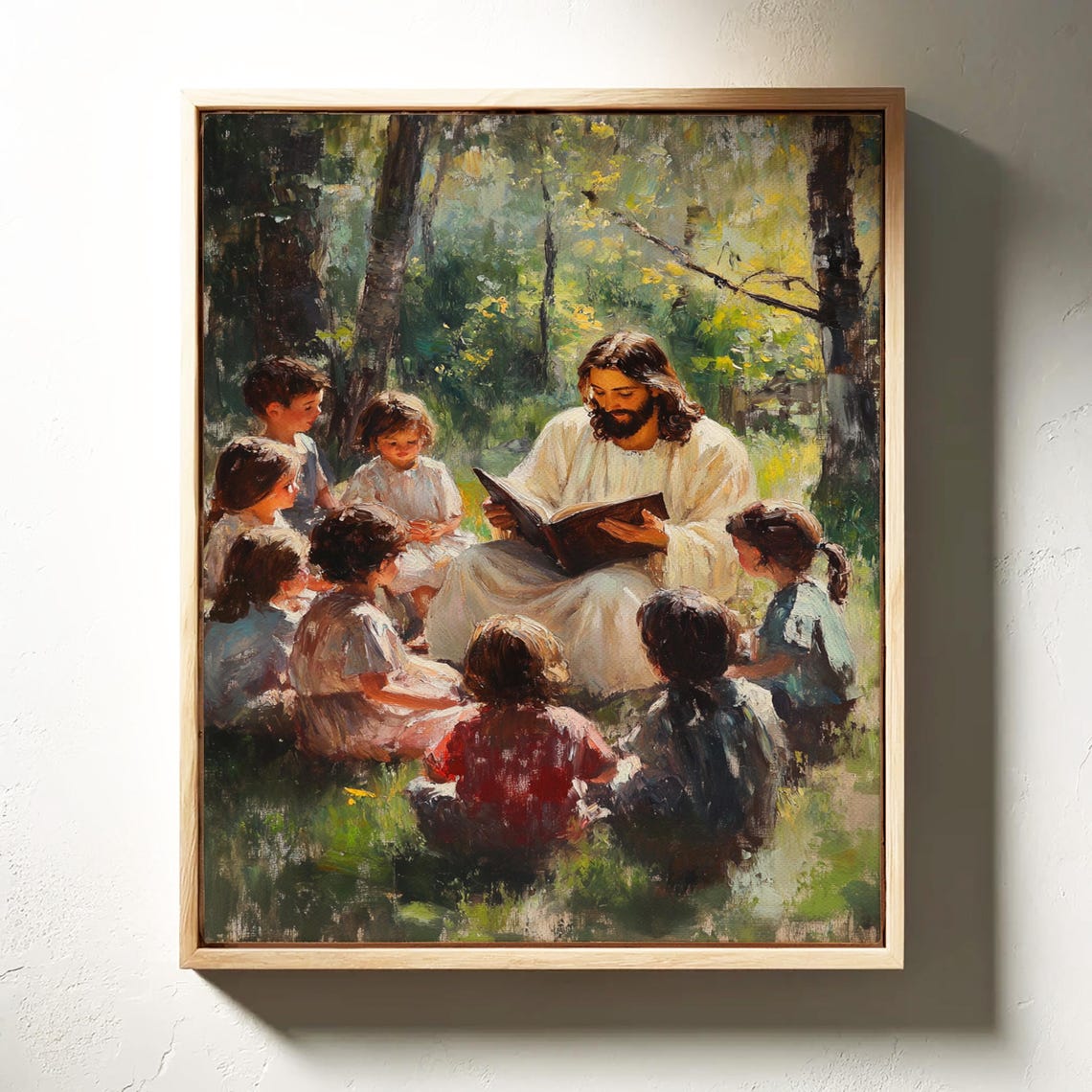 Jesus Reading Bible To Children Forest Gathering Faith Poster - Image 3