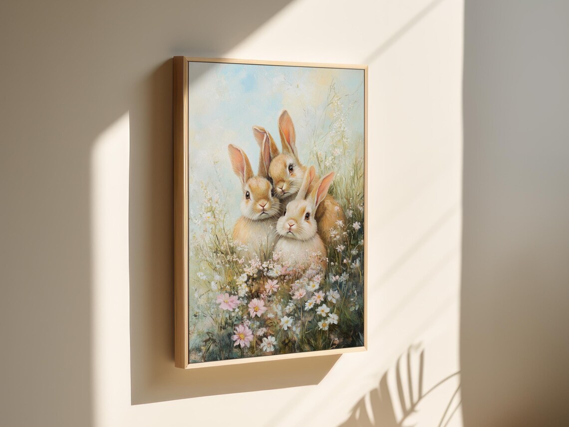 Three Baby Rabbits Huddled Together in Blooming Wildflowers Poster - Image 7