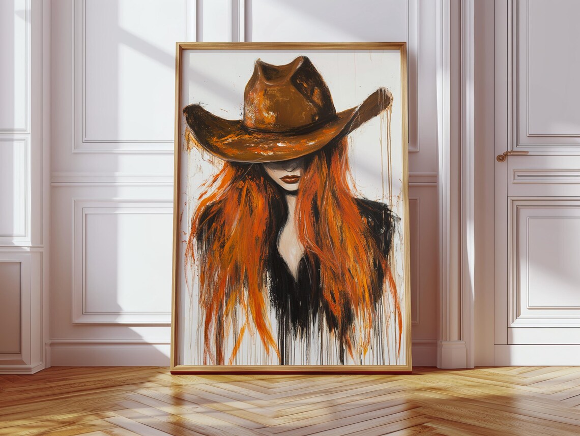Western Cowgirl Art, Textured Hat Painting