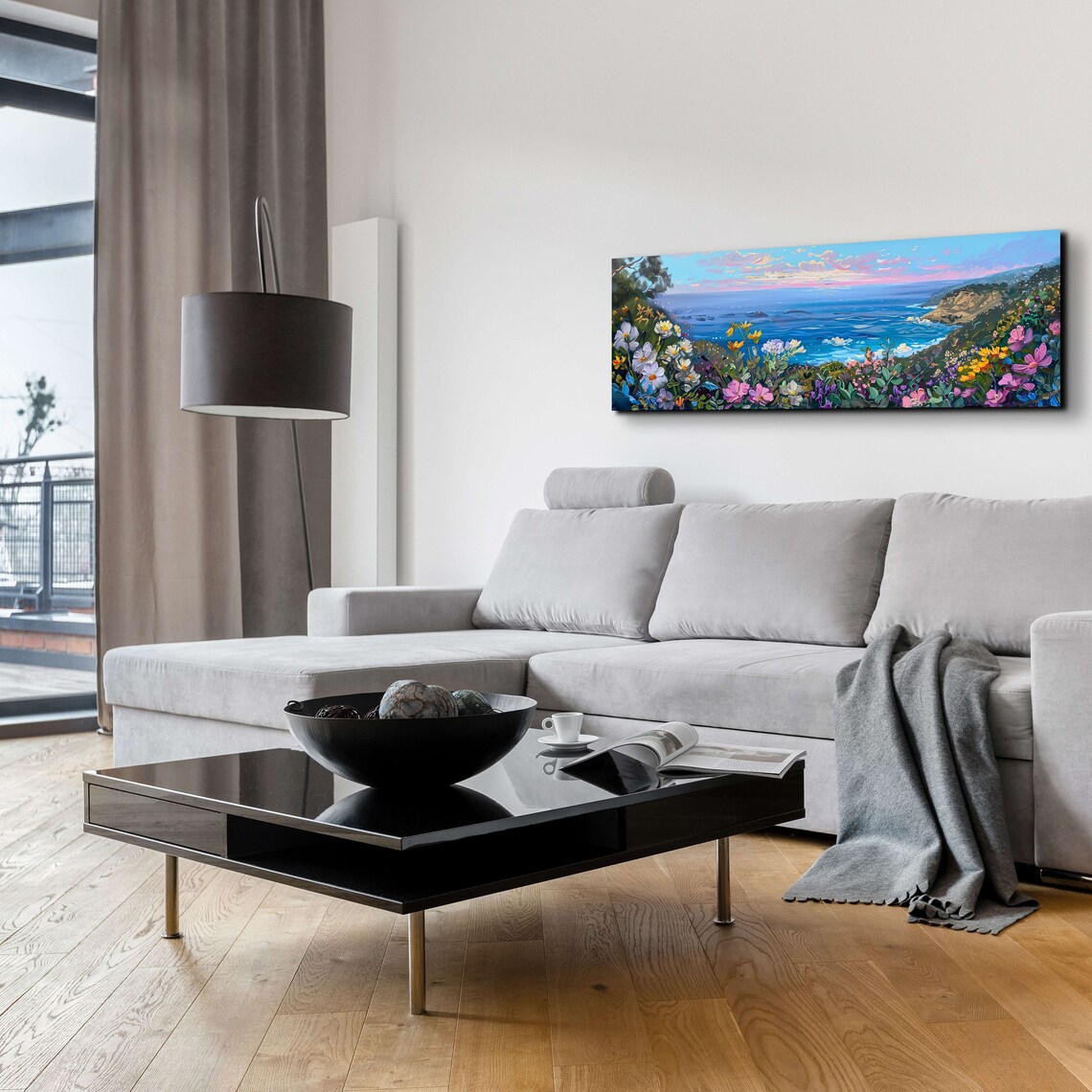 Ocean View From a Flowery Hillside With Crashing Waves Panoramic Poster - Image 5