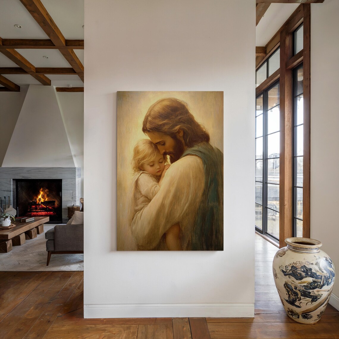 Jesus Embracing a Small Child in Warm Golden Light Christian Poster - Image 4