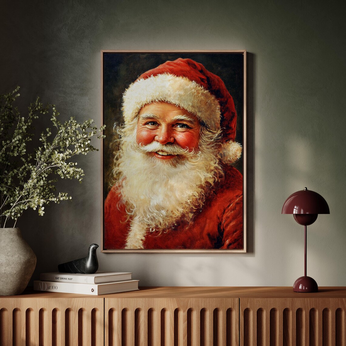Smiling Santa Claus Portrait Jolly Red Suit Classic Christmas Poster