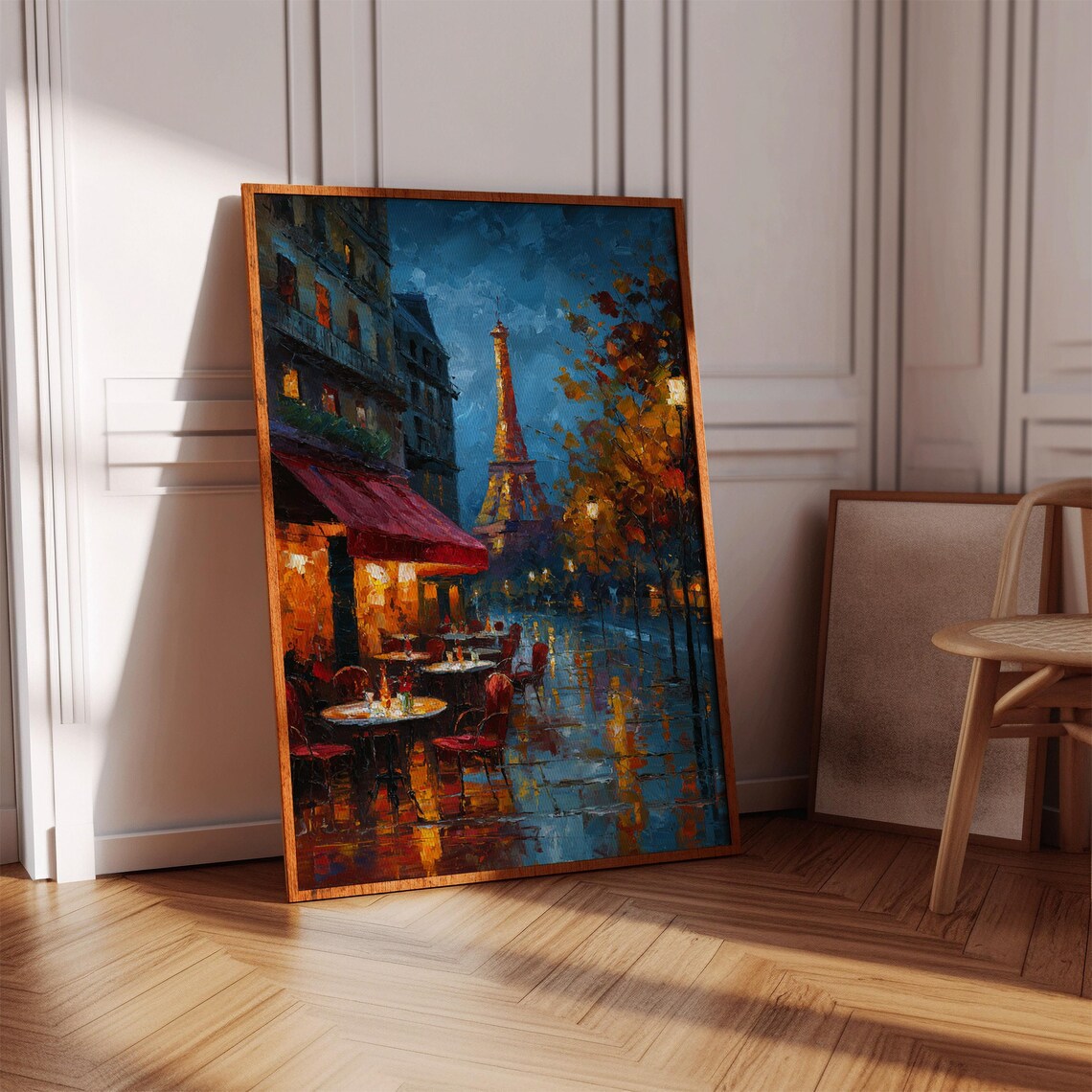 Paris Café Eiffel Tower At Night Travel Poster