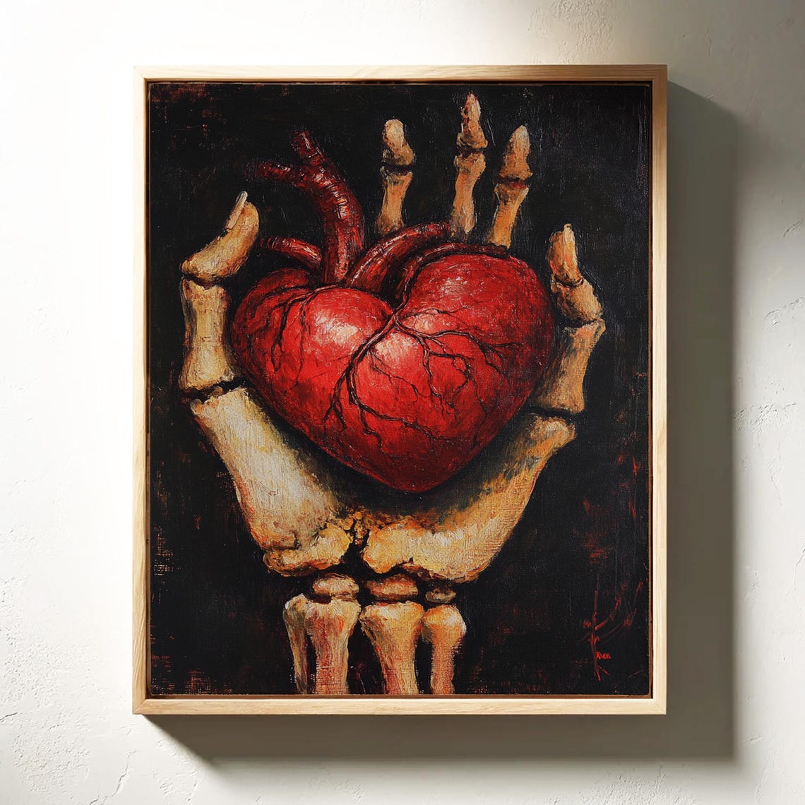 Skeleton Hand Red Anatomical Heart Dark Gothic Oil Painting Art Poster - Image 3