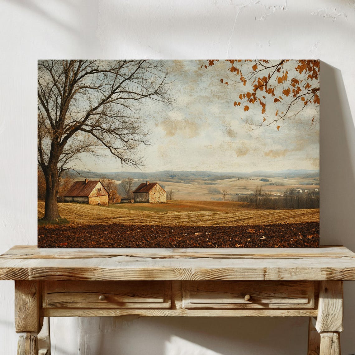 Vintage Farm Barns and Plowed Fields in the Countryside Poster - Image 5