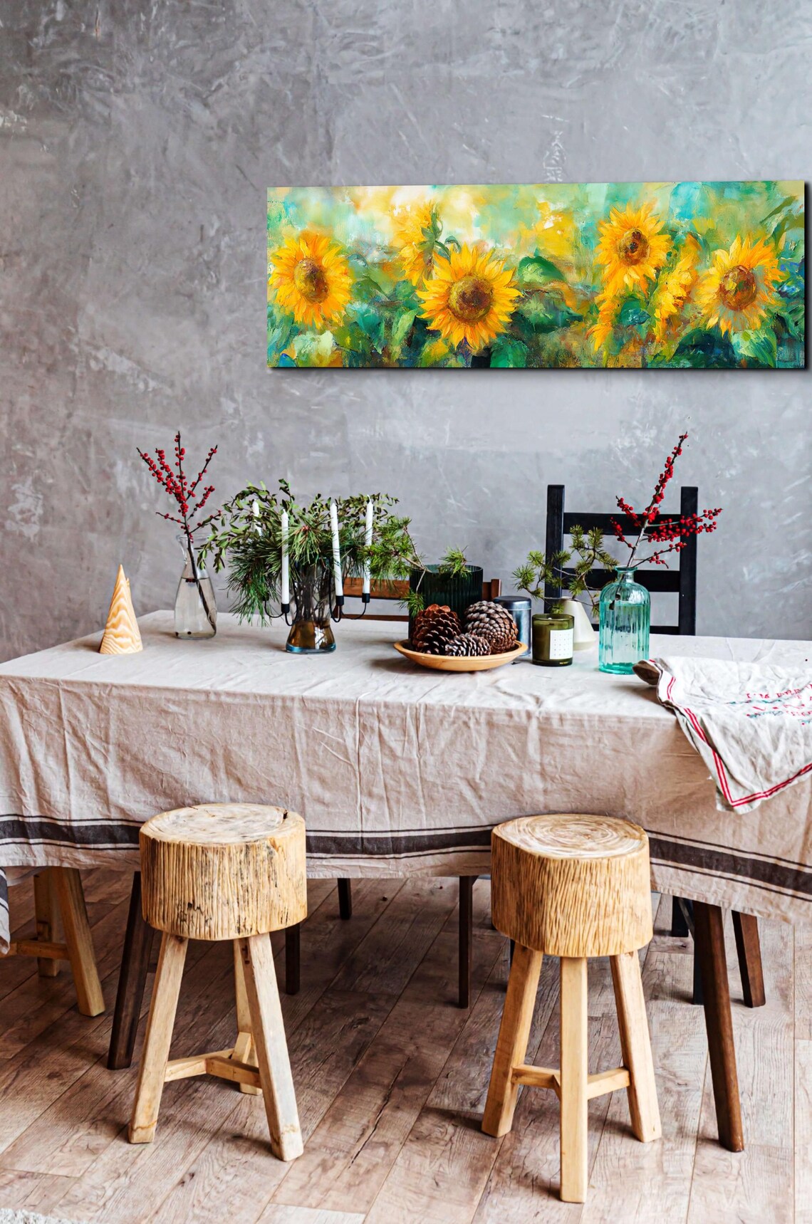 Golden Bright Sunflower Field Watercolor Blooms Panoramic Wall Art - Image 7