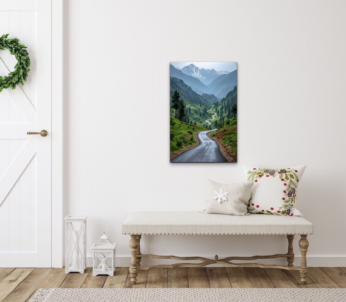 Winding Mountain Road Through Green Alpine Valley Adventure Wall Art - Image 4