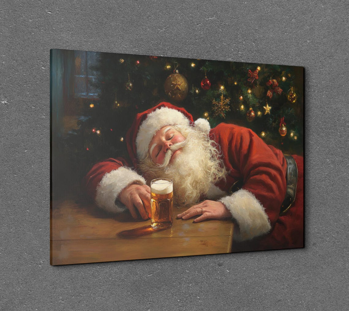 Santa Sleeping On Table Beside Beer Glass Christmas Night Poster - Image 7