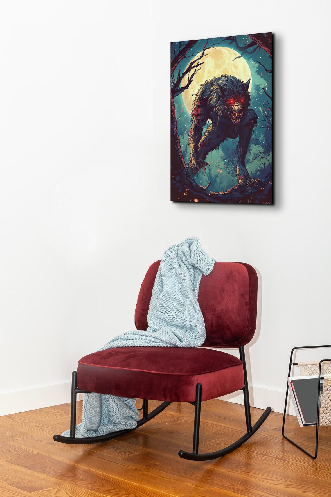 Snarling Werewolf Moonlit Forest Branch Comic Horror Art Poster - Image 5