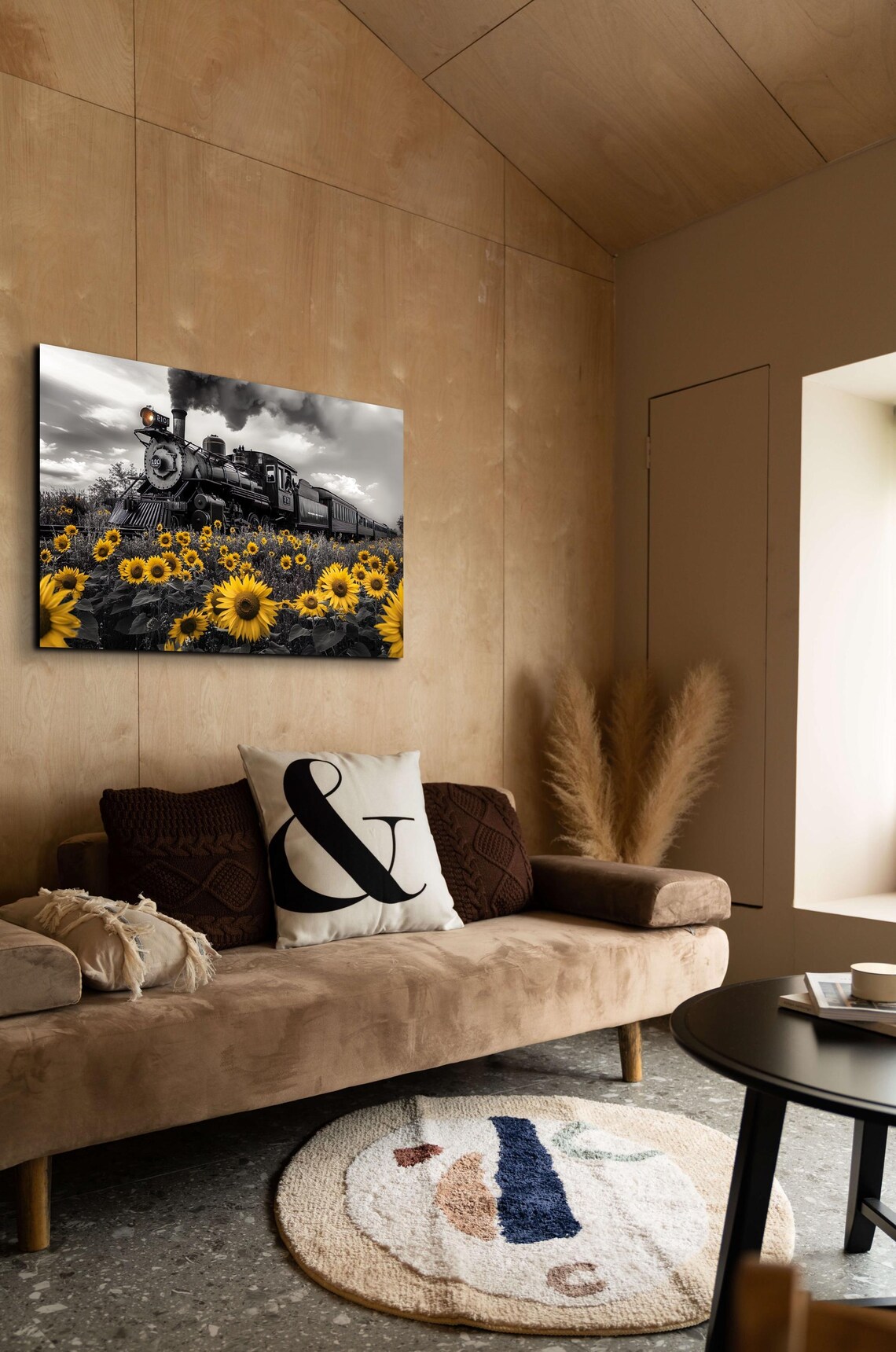 Steam Locomotive Passing Sunflower Field Vintage Photo Art Poster - Image 7