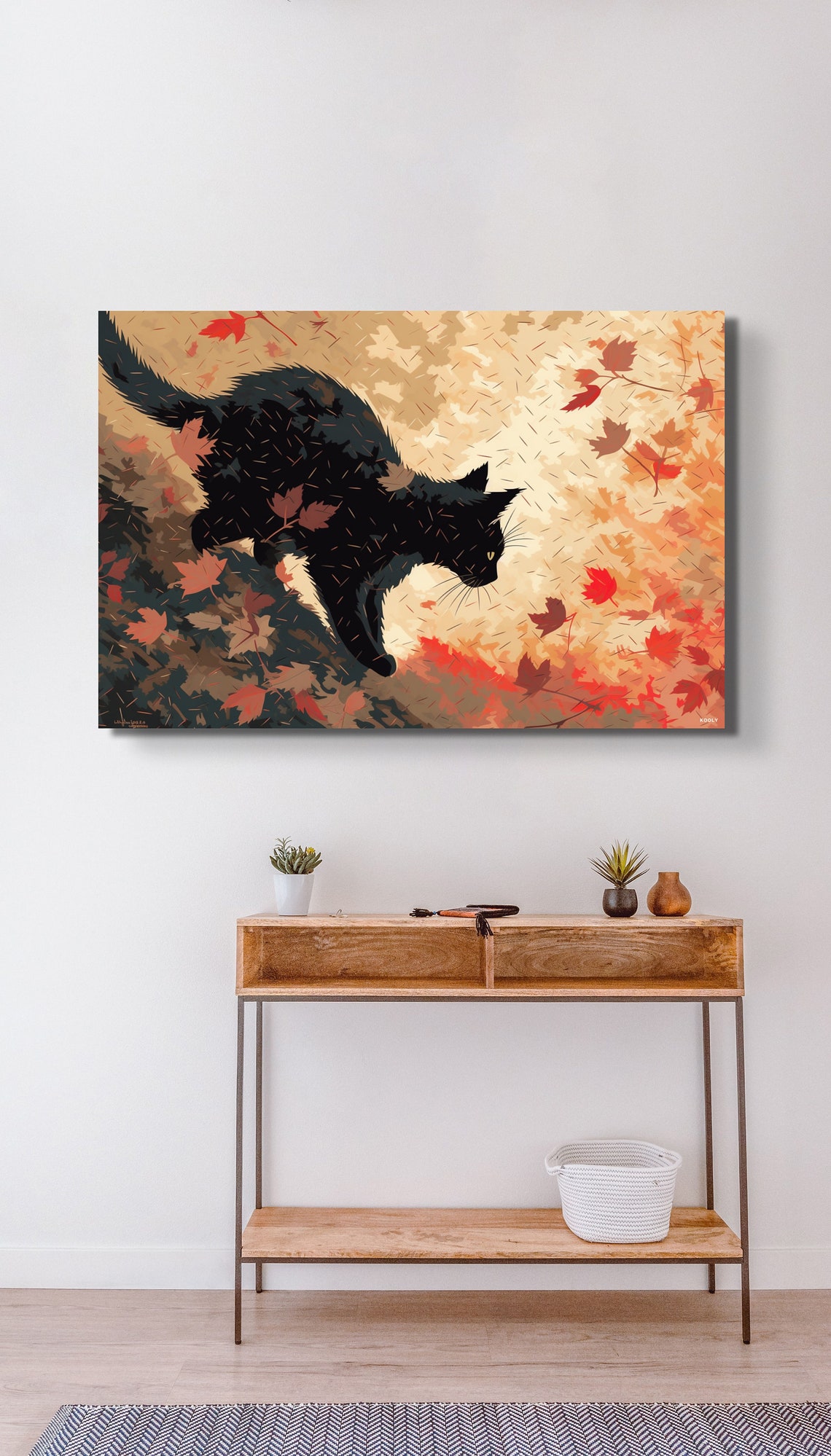 Black Cat Autumn Leaves Falling Illustration Fall Art Poster - Image 6