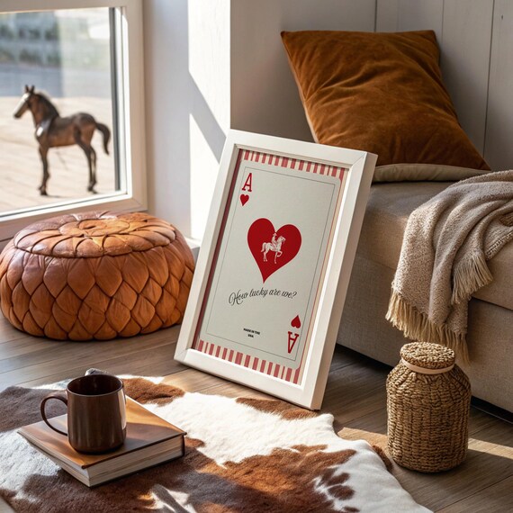 Ace of Hearts Cowboy Playing Card Vintage Western Art Poster