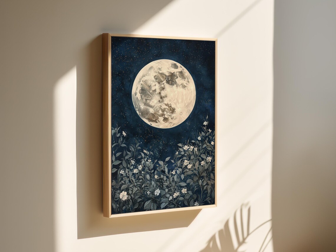 Full Moon Floral Wall Art, Starry Sky Decor - Image 5