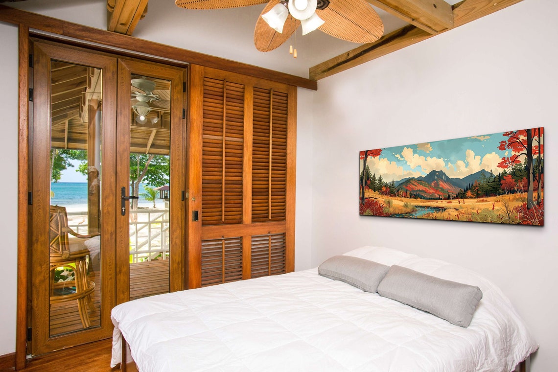 Autumn Mountain Valley River Vintage Style Panorama Wall Art - Image 4
