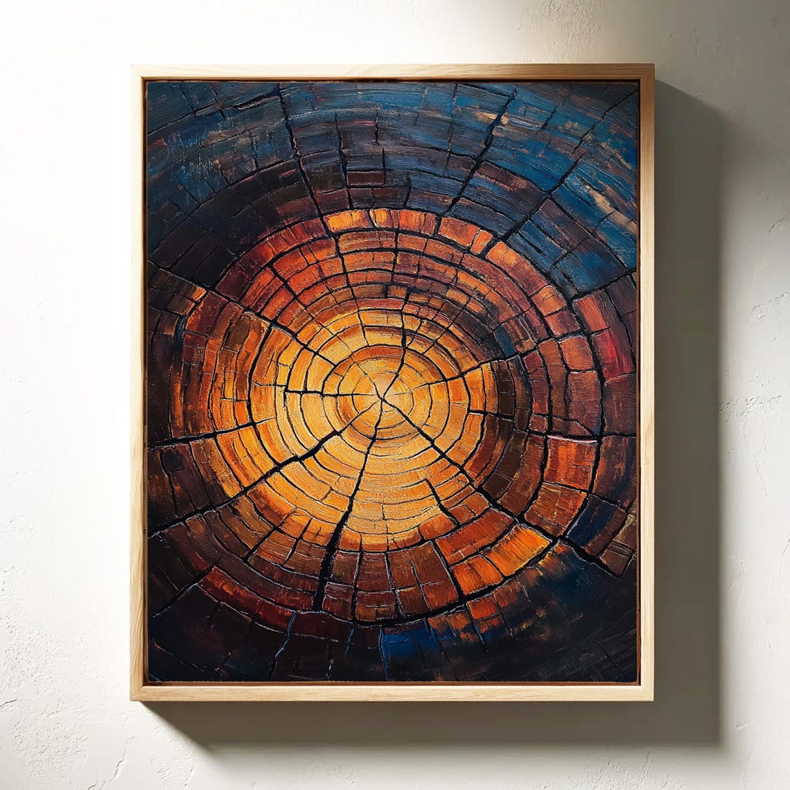 Tree Rings Cross Section Amber Blue Abstract Wood Texture Poster - Image 3