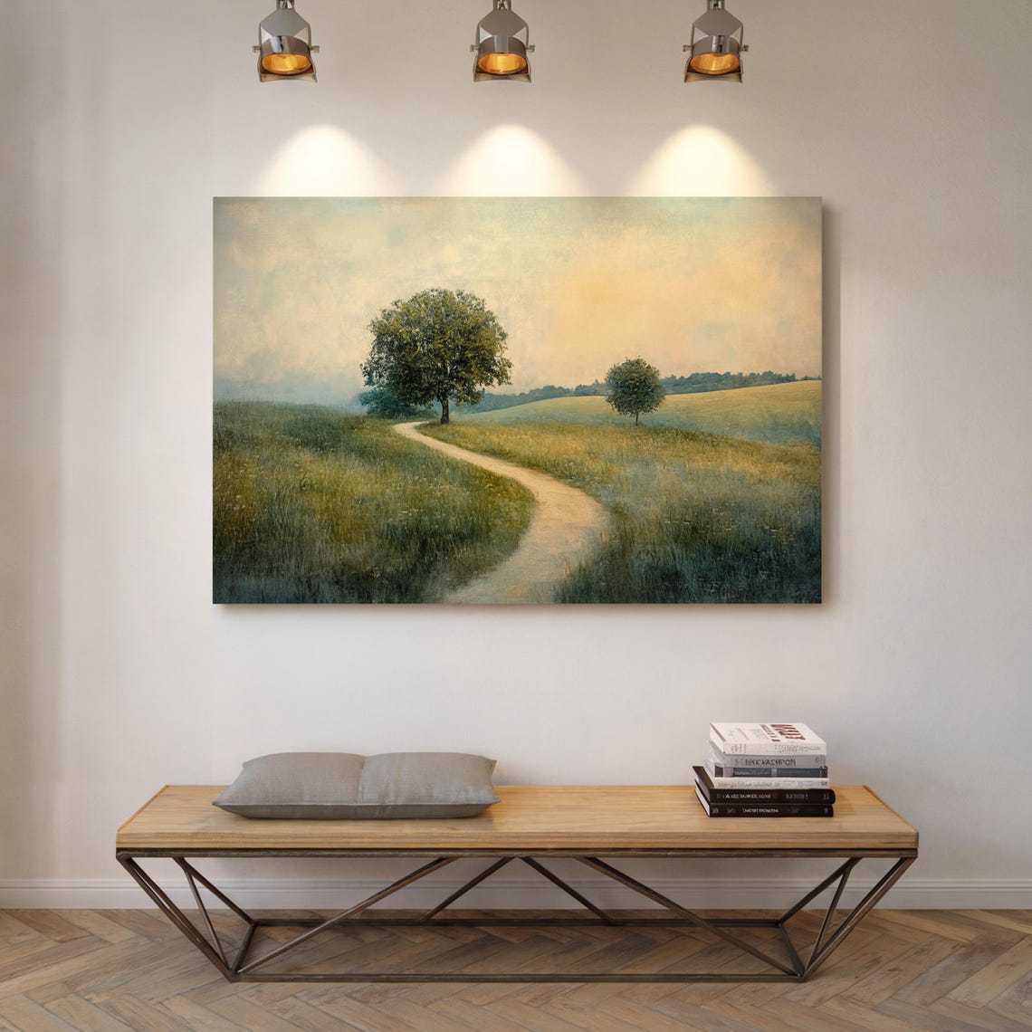 Lone Tree by Winding Meadow Path Vintage Landscape Painting Poster - Image 5