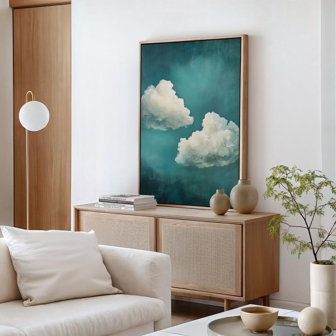 Minimalist Cloudscape Two White Clouds Deep Teal Sky Scene Poster - Image 6