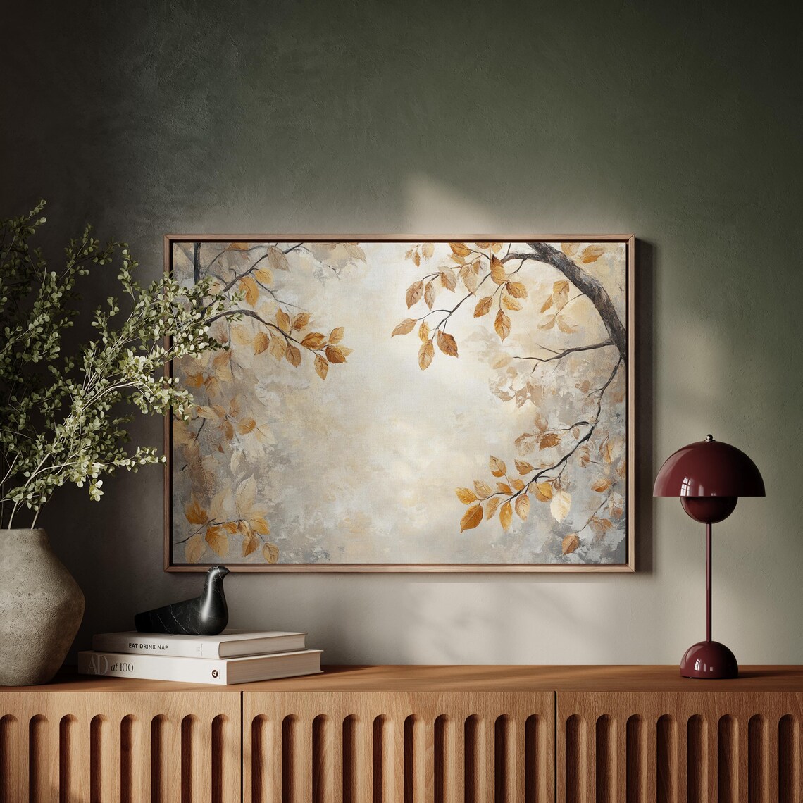 Neutral Botanical Autumn Branches Golden Leaves Minimalist Poster - Image 3