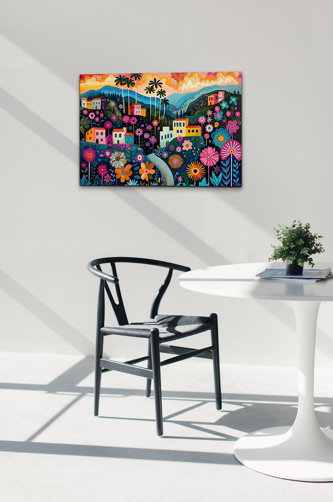Colorful Mexican Village Flowers Folk Art Vibrant Floral Wall Print - Image 3