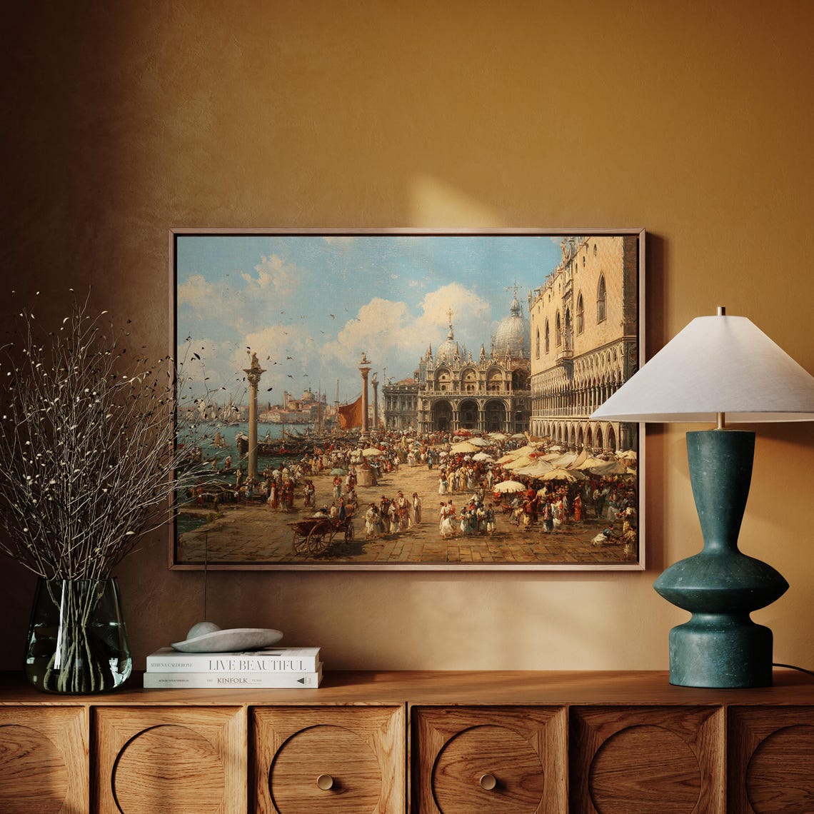 Venetian Market Scene St Marks Square Venice Bustling Crowd Poster