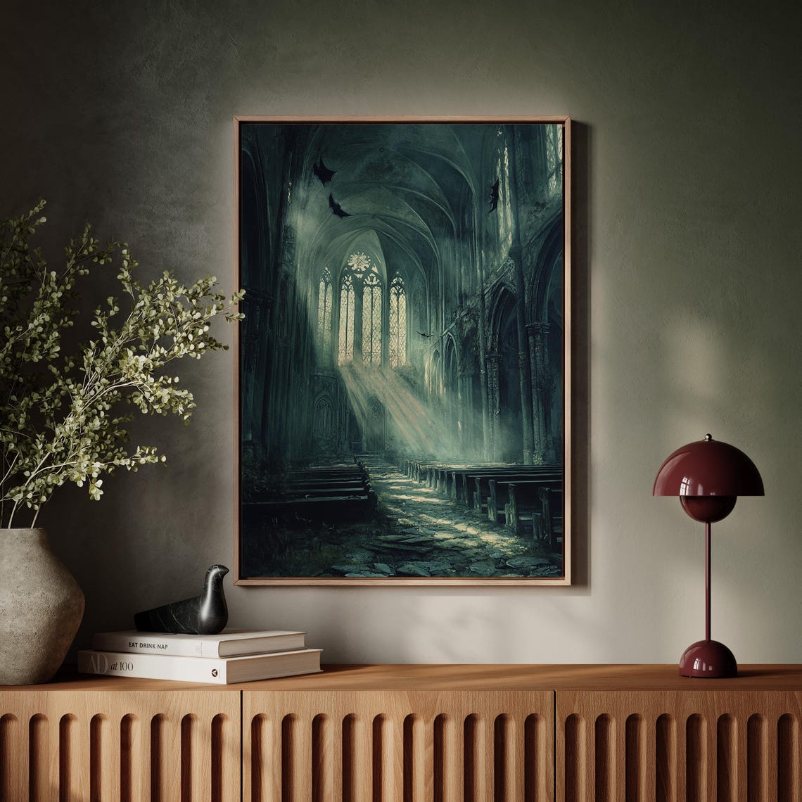 Abandoned Cathedral Bats Moonlit Beams Dark Gothic Vintage Art Poster - Image 3