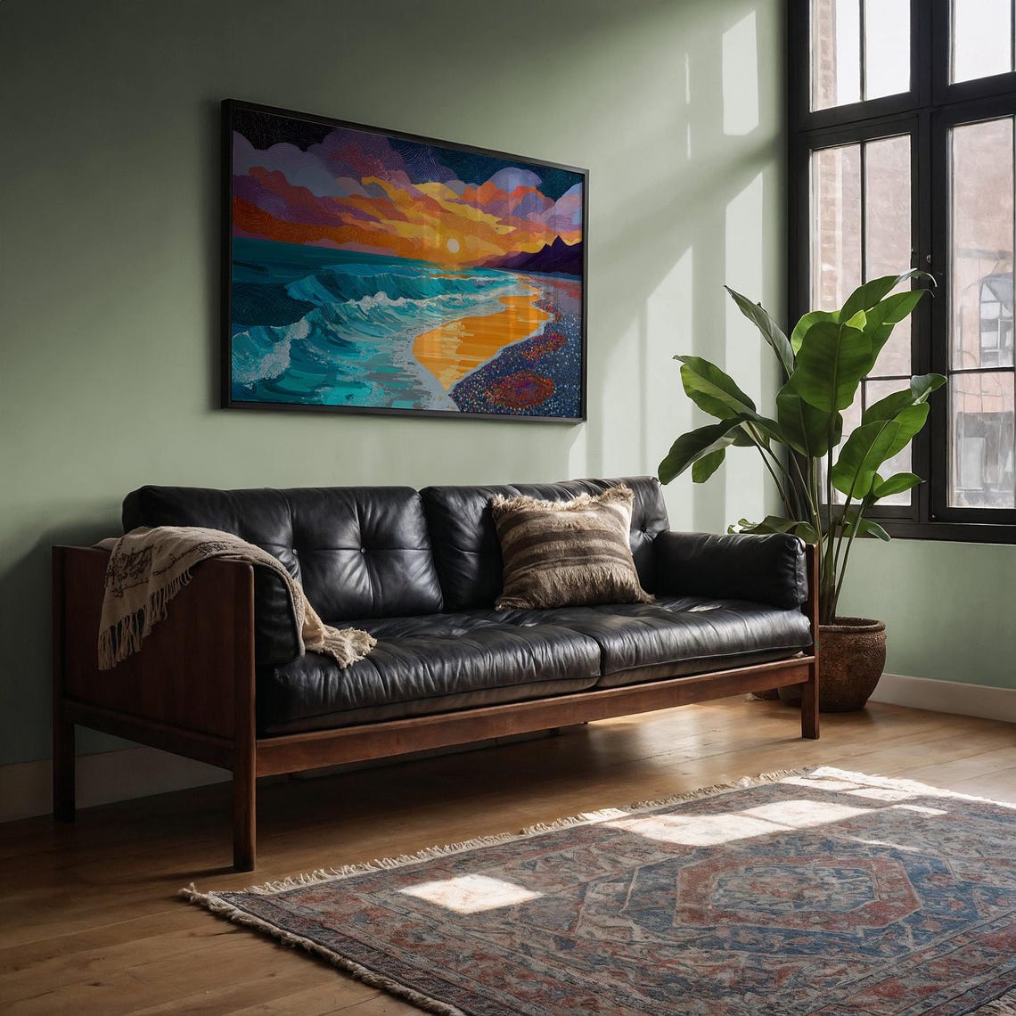 Colorful Sunset Beach Ocean Wave Surf Art Vibrant Coastal Poster