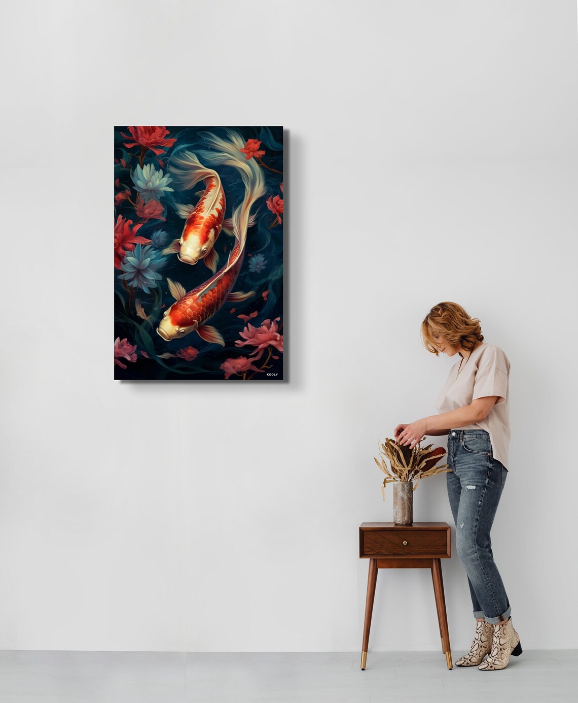 Serene Koi Fish Yin Yang Lotus Flowers Japanese Pond Art Poster - Image 2